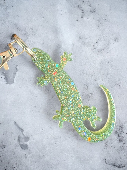 Green Speckled Lizard Keychain